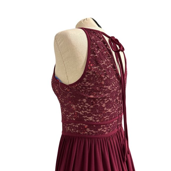 Morgan & Co. Burgundy Halter Lace Keyhole Maxi Dress Size 6 Formal Evening Gown Morgan & Co. Burgundy Halter Lace Keyhole Maxi Dress Size 6 Formal Evening Gown